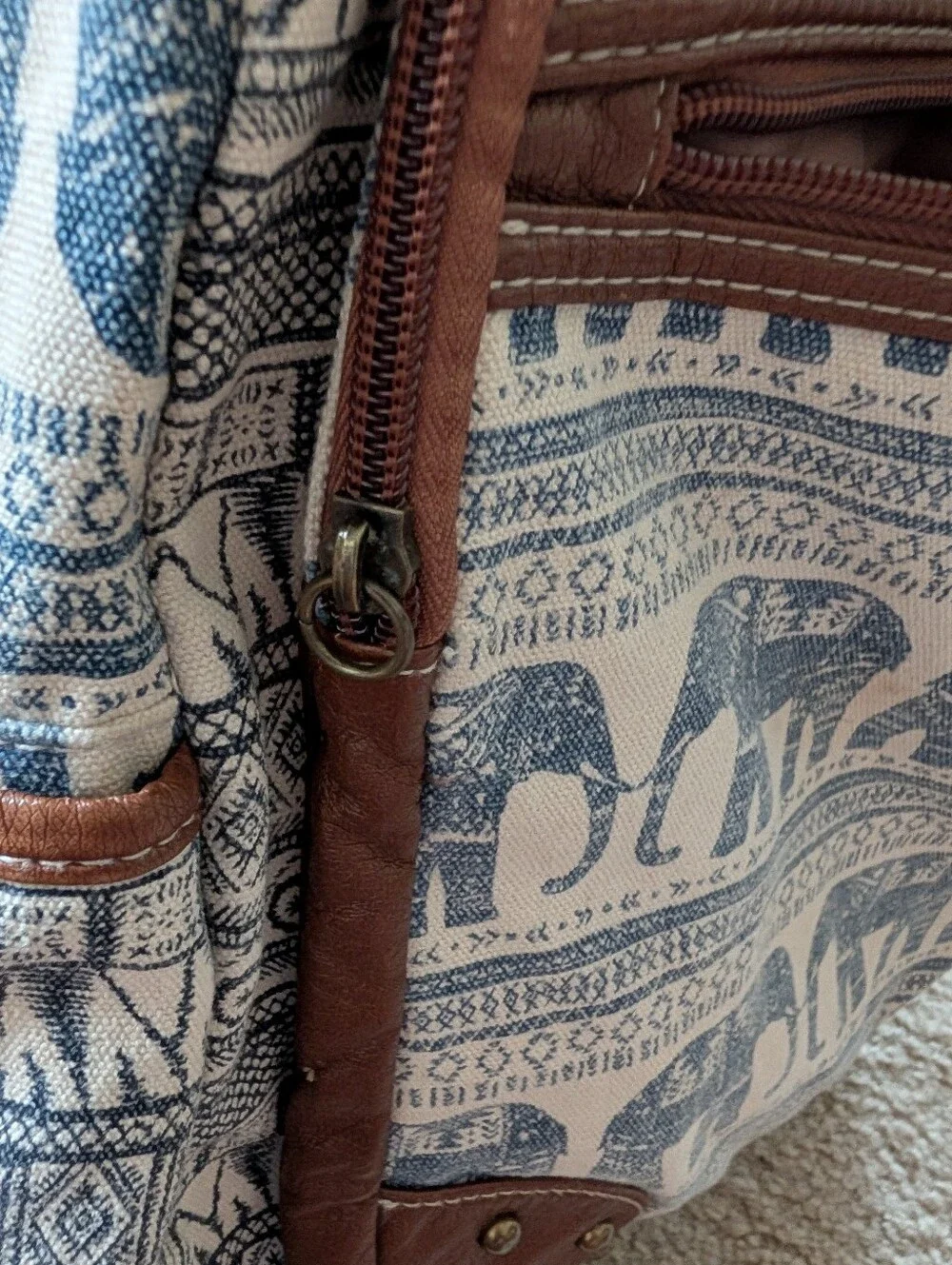 Unionbay Cream & Blue Elephant Print Backpack